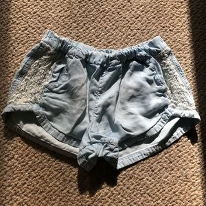 Light Wash Pull on Shorts with Lace Panels